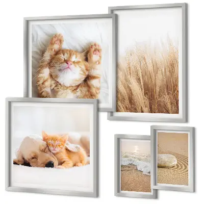 Set of 5 wall art pieces featuring cute animals and landscapes