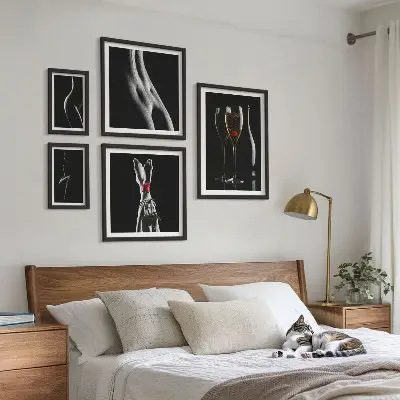 Gallery wall art set elegant modern accents in black and red