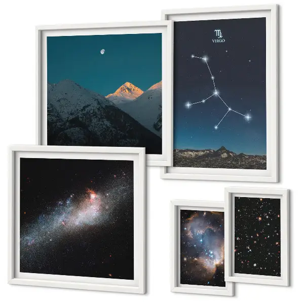 Framed photo set cosmic night sky landscapes