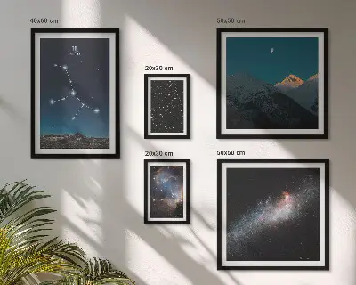 Framed photo set cosmic night sky landscapes