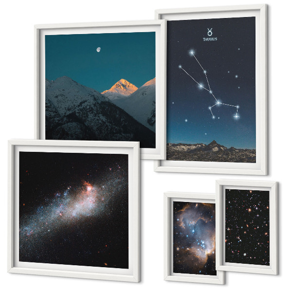 Set of 5 wall art pieces Cosmic starscapes at night
