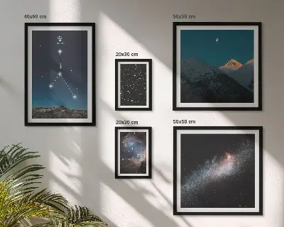 Framed photo set with cosmic night sky motifs