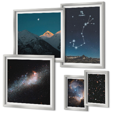 Set of 5 wall art pieces Cosmic landscapes at night