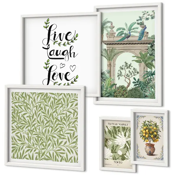 Framed photo set with bohemian plant motifs