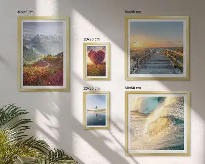 5-piece wall art set featuring landscape, mountain, heart, wave, and balloon designs