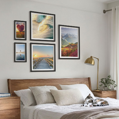 Set of 5 wall art pieces Landscapes mountains hearts waves balloons