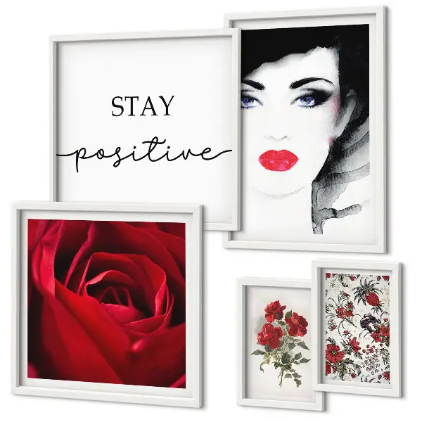Framed photo set vintage women and flowers portraits