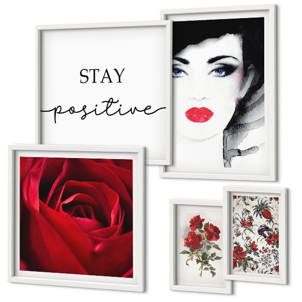 Framed photo set Women's portraits flowers vintage