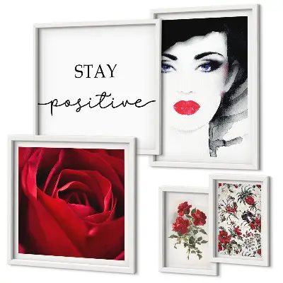 Framed photo set vintage women and flowers portraits