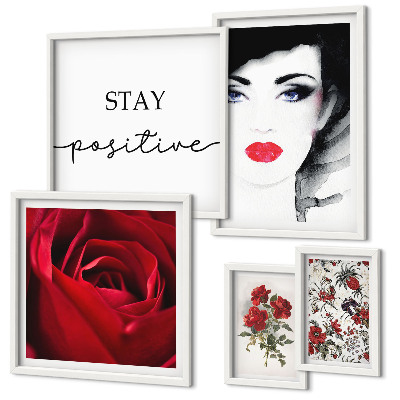 Framed photo set Women's portraits flowers vintage