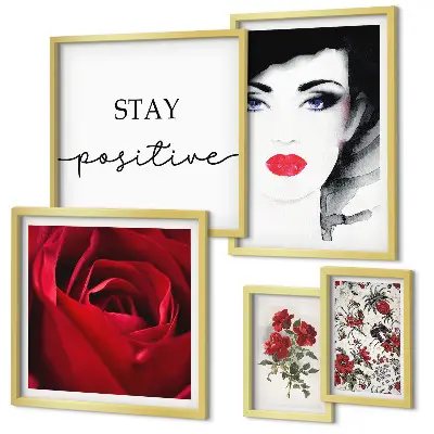 Framed photo set vintage women and flowers portraits