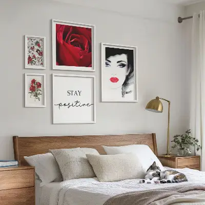 Framed photo set vintage women and flowers portraits