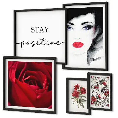 Framed photo set vintage women and flowers portraits
