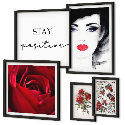 Framed photo set Women's portraits flowers vintage