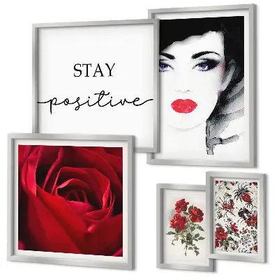 Framed photo set vintage women and flowers portraits