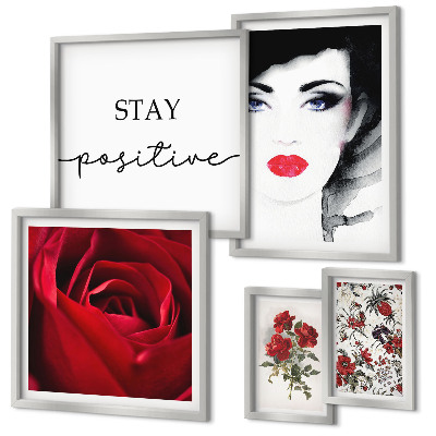 Framed photo set Women's portraits flowers vintage