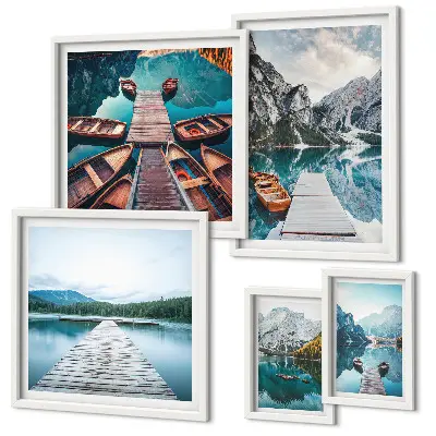 Set of 5 wall art pieces featuring mountain landscapes and water paths