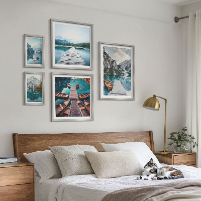Set of 5 wall art pieces Mountain landscapes water paths