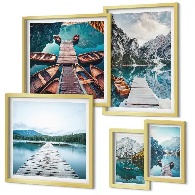 Set of 5 wall art pieces featuring mountain landscapes and water paths