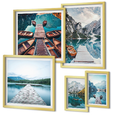 Set of 5 wall art pieces Mountain landscapes water paths