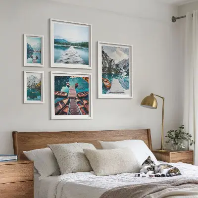 Set of 5 wall art pieces featuring mountain landscapes and water paths