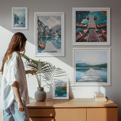 Set of 5 wall art pieces Mountain landscapes water paths