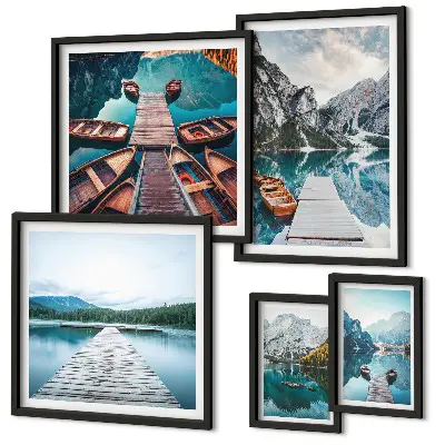 Set of 5 wall art pieces featuring mountain landscapes and water paths