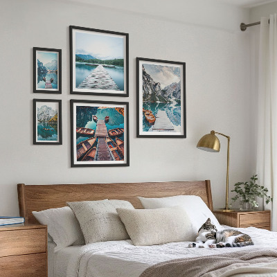 Set of 5 wall art pieces Mountain landscapes water paths