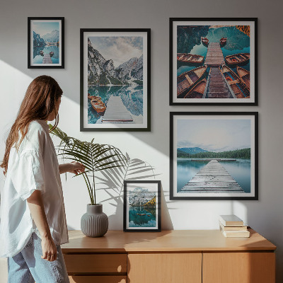 Set of 5 wall art pieces Mountain landscapes water paths