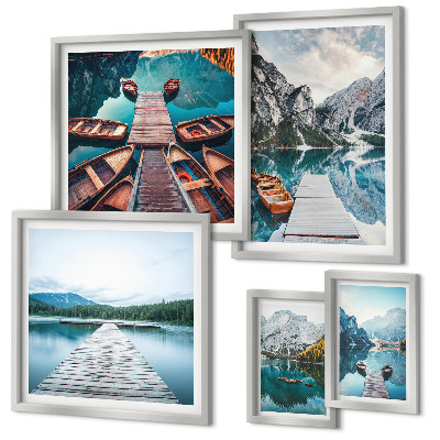 Set of 5 wall art pieces Mountain landscapes water paths