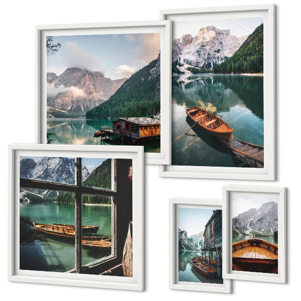 Framed photo set Lakes, mountains, boats, landscapes