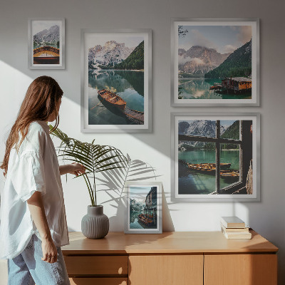 Framed photo set Lakes, mountains, boats, landscapes