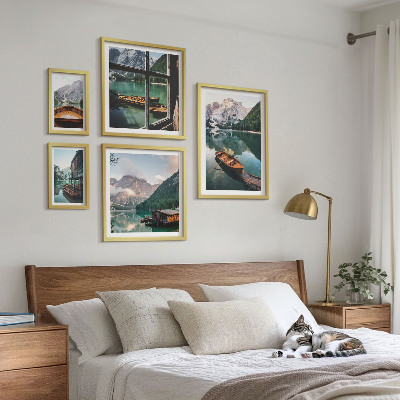 Framed photo set Lakes, mountains, boats, landscapes