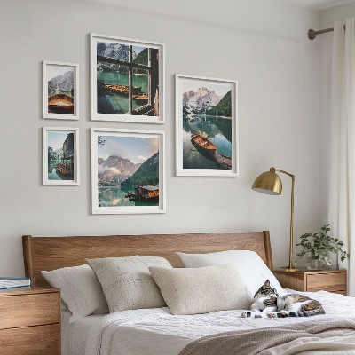 Framed photo set Lakes, mountains, boats, landscapes