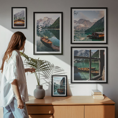 Framed photo set Lakes, mountains, boats, landscapes