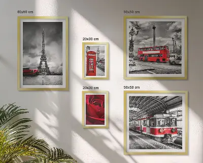 Set of 5 wall art pieces featuring architectural icons and vehicles