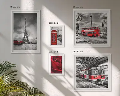 Set of 5 wall art pieces featuring architectural icons and vehicles