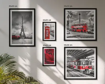 Set of 5 wall art pieces featuring architectural icons and vehicles