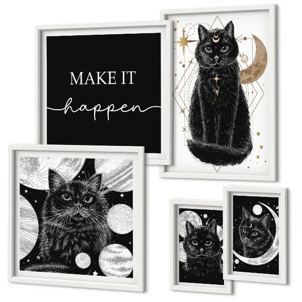 Gallery wall boho space black cats design