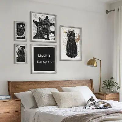 Gallery wall boho space black cats design