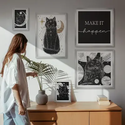 Gallery wall boho space black cats design