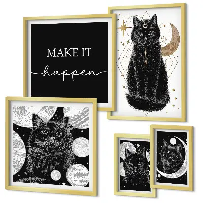 Gallery wall boho space black cats design