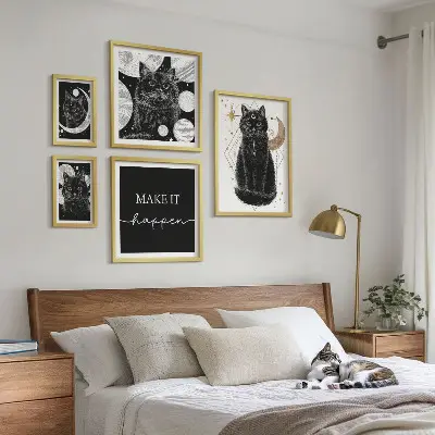 Gallery wall boho space black cats design
