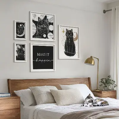 Gallery wall boho space black cats design