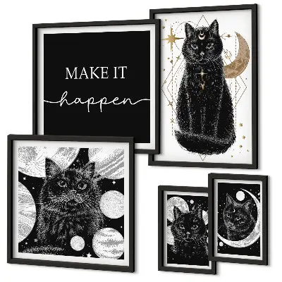 Gallery wall boho space black cats design