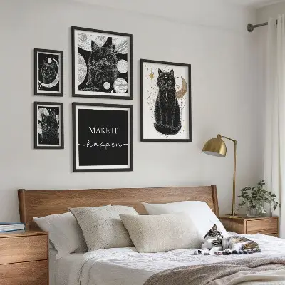 Gallery wall boho space black cats design