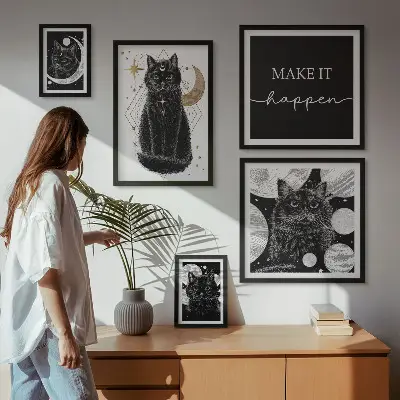Gallery wall boho space black cats design