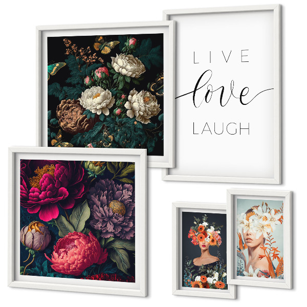 Framed photo set Floral motivational slogans