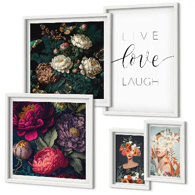 Floral motivational slogans framed photo set 