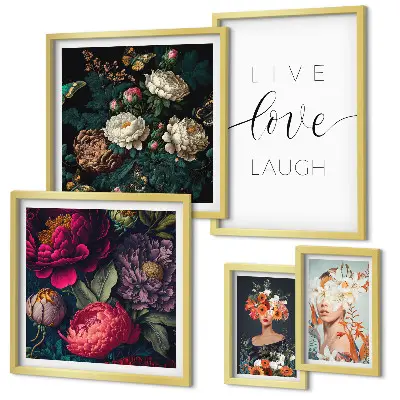 Floral motivational slogans framed photo set 